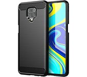 Funda para móvil Xiaomi Redmi Note 9 Pro Carcasa Protectora Antigolpes Silicona Negra Diseño Fibra de Carbono Resistente Absorción de Choque [Compatible Carga Inalámbrica]