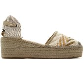 MACARENA JAVA 64 Sandalia con cuña de esparto,de pala,espadril,yute,suela de goma,tela,plataforma,cordones al tobillo para señora