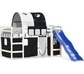 vidaXL Cama alta niños con túnel madera pino blanco negro 90x190 cm