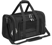 Transportín blando para gatos, perros y mascotas, transportador de viaje plegable para gatos grandes y perros pequeños con correa para el hombro y tapete extraíble, bolsa de transporte de malla para cachorros, hasta 16 libras, aprobado por la TSA (gris)
