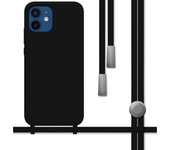 Tumundosmartphone Funda Silicona Líquida con Cordón para Iphone 12 / 12 Pro (6.1) color Negra