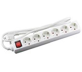 TECNOLUX EURO Bases Múltiples Confort y Seguridad - Regleta con 6 enchufes, protección contra sobretensiones, 6 Tomas or, Cable de 5 MTS, Color Blanco y Corrientes con Interrupt