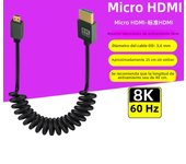 8K Portable Lightweight UHD Cable Mini-HD Micro-HD Stretch Spring Curl Flexible HD2.1 Cord for PC Tablet Camera Monitor HDTV