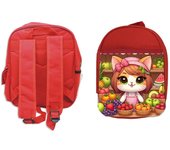 MERCHANDMANIA PACK MOCHILA ROJA Y ESTUCHE gato frutero animal profesion fruteria school material