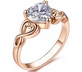 18K Rose gold Plated Love Heart Cubic Zirconia Promise Halo Engagement Promise Eternity Valentine's Day Ring for Women Size 6-10