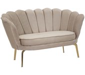 Mauro Ferretti VIENA Sofá de 2 plazas en textil tapizado beige with UN Diseño que recuerda Una Flor y patitas en metal Dorado. Dimensiones cm 136x76x78. Producido en ensamble. Peso soportado 200 kg Para La Limpieza utilizar un Húmedo de papel o vapor.