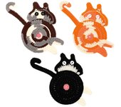 3 piezas lindo gato posavasos Crochet posavasos aislados creativo tejido de punto divertido posavasos regalos para los amantes del gato Oficina Decoración de protección de escritorio en casa