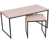 URBAN LIVING - Juego de 2 Mesas Bajas Colorado de MDF y Metal, Color Marrón y Negro - Diseño Moderno