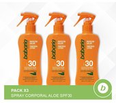 Babaria Pack 3x Spray Corporal Aloe SPF30: Spray Protector Solar Corporal Hidratante, Cicatrizante, Regenerador y Resistente al Agua 200ml