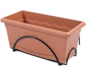 Plastiken Jardinera con Plato Integrado y Soporte Metálico 40x24cm Terracota para Muebles de Exterior