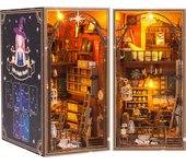 DIY Book Nook Kit 3D Wooden Puzzle Bookshelf Insert Decor with LED Sensor Light DIY Miniature Dollhouse Model Kit for Kids Adult