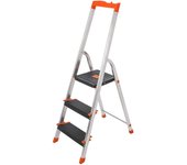 Escalera de Aluminio Plegable de 3 Peldaños con Pies Antideslizantes, Peldaños de 12 cm de Profundidad, Carga de 150 kg, Color Negro y Naranja