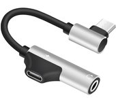 90 grados USB-C al tipo C de 3,5 mm para mecanografiar a la hembra 2 de C en 1 adaptador y cargador del conector de auriculares USB
