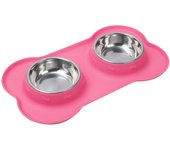 Anti-slip Double Dog Bowl With Silicone Mat Durable Stainless Steel Water Food Feeder Pet Feeding Drinking Bowls for Dogs Cats