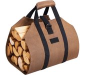 Bolsa de lona de 7 cm para leña, bolsa para calentador de chimenea, resistente al agua, para exteriores, almacenamiento de leña con asas resistentes antideslizantes, correas para el soporte de leña, color marrón