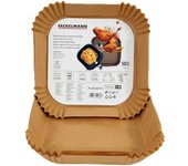 Fackelmann Bandeja de Papel para Freidora de Aire, Papel Air Fryer Cuadrado, Pulpa de Madera Antiadherente e Impermeable, Resistente hasta 230ºC, Accesorios Freidora de Aire, 20x4,5 cm, 100 uds.