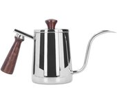 Cafetera portátil de acero inoxidable con mango de madera, boquilla de cuello de cisne largo, color plateado, 700 ml