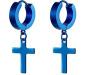 2pcs Punk Stainless Steel Cross Pendant Hoop Earrings For Men Women, Huggie Ear Rings Hip Hop Male Jewelry Gift