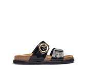 SANDALIA PLANA DE PIEL CON HEBILLA YOKONO BOLUS 254 NEGRO