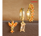 3PCS Stainless Steel Multicolor Crystal Hoop Earrings Set For Women Zircon 18K Gold Plated Huggie Pendant Piercing Jewelry