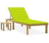 vidaXL Tumbona de jardín con mesa y cojín de madera de pino impregnada