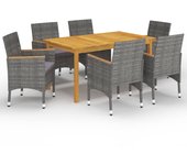 VidaXL Conjunto de jardín 1 mesa+6 sillones con cojines