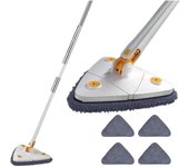 Trapeador giratorio y ajustable de 360 grados con 4 almohadillas reutilizables, limpieza en seco y húmedo con mango largo extensible, trapeador giratorio de microfibra con escurridor automático para paredes y techos (azul)