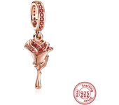 Hot Sale Rose Gold Series Pink Zircon Leaves Heart Pendant Sparkling Clip Bead Fit Pandora Charm Bracelet DIY 925 Silver Jewelry