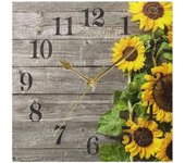 Reloj de pared cuadrado, diseño de girasoles de madera vintage, reloj colgante de pared de 8 pulgadas, funciona con pilas, reloj de escritorio, decoración para sala de estar, baño, dormitorio, cocina (dorado)