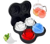 Bandeja para cubitos de hielo, molde de silicona con forma de rosa, 4 cavidades de 2,5 pulgadas, fácil de desmoldar, ideal para enfriar cócteles, whisky, bourbon y bebidas caseras. Color negro.