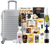 COSHANO Cesta de Navidad Lote navideño Gourmet con Maleta Trolley Equipaje de Mano 4 Ruedas giratorias 26 articulos (Gris)