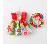 Vestido De Princesa Sin Mangas Para Bebés Niñas Verano Con Estampados De Flores A-Line Talla True Cotton Polyester Hat Includo 0-3 Años