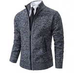 2024 New Autumn and Winter Jersey Men's Casual Sports Coat Solid Color Stand Collar Wweater Grab Fleece Warm Zipper Cardigan