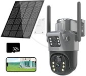 Camara vigilancia wifi interior, Cámara de red de vigilancia CCTV para exteriores, lente dual, cámara PTZ solar, pantalla dual, seguimiento corporal PIR, seguridad Wi-Fi, 4K, 8MP