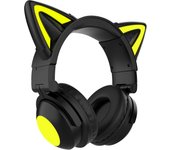 Cat Ear Headphones, LED Lights Computer Headphones, Headset Bluetooth 5.0 Headphones, Built-in Microphone (Black)