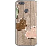 Tumundosmartphone Funda Gel Tpu para Xiaomi Mi 5X / Mi A1 Diseño Corazones Madera Dibujos