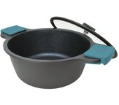 ARCOS Thera Olla Grande de Cocina de 24 Cm y 4 L. Cacerola Alta para Inducción, Gas y Vitrocerámica. Olla de Aluminio Fundido con Tapa de Cristal y Mango Extraíble. Apta Lavavajillas. Color Negro Azul