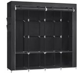 SONGMICS Armario de Ropa, Armario de Tela Portátil, con 4 Barras para Colgar, Estantes, 4 Bolsillos Laterales, 45 x 170 x 167 cm, Espacioso para Dormitorio, Salón, Gris/Negro/Azul Oscuro/Verde Oliva