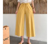 Spring Summer Women Wide Leg Cotton Pants Casual loose ealstic waist wide leg Calf-Length Pants for Female Trousers