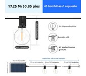 Luces Solares De Cadena G40 Para Patio Con Bombillas LED Inalámbricas Y Resistente Al Viento Para Jardín Bistró Luz Solar Exterior IP44 Dimmable
