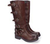 PuntoSalao Botas altas estilo motero hebillas para mujer color marrón JW210