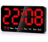 Reloj Digital LED de 9 pulgadas, pantalla grande con 12/24H, dígitos grandes, pequeño reloj de pared silencioso duradero (rojo)