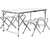 Mesa para Acampada 120x60x70cm Incl 4 Taburetes Plegable portátil como si Fuera un maletín Altura Regulable para pícnic Camping Gris Claro