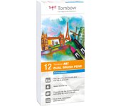 Estuche 12 rotuladores doble punta pincel colores primarios tombow abt-12p-1