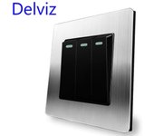Delviz Stainless Steel Switch, AC 110-250V 86*86mm Black Panel,1 Gang 2 Way Push Button Switch, UK standard 16A Wall lamp switch