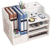 Organizador de escritorio de madera mejorado, clasificador de gran capacidad, insumos para oficina, caja de almacenamiento para papeles A4, libros, documentos, cuadernos
