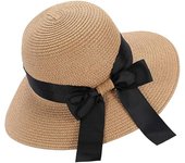 Sombrero de paja plegable con lazo para mujer, gorra de playa de verano con protección UV UPF50