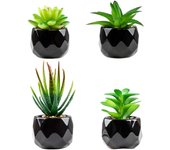 Plantas artificiales en interiores en macetas, Plantas falsas al aire libre, Mini maceta de cerámica negra