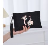 The new 26-letter printed with flower pattern, black handbag, out of the travel carry-on bag, make-up bag, storage bag