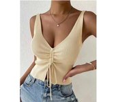 Tie Front Tank Tops Drawstring Ruched Ribbed Knit Tanks and Camis Women Sleeveless Crop Tops for Women 2024 Summer Outfit